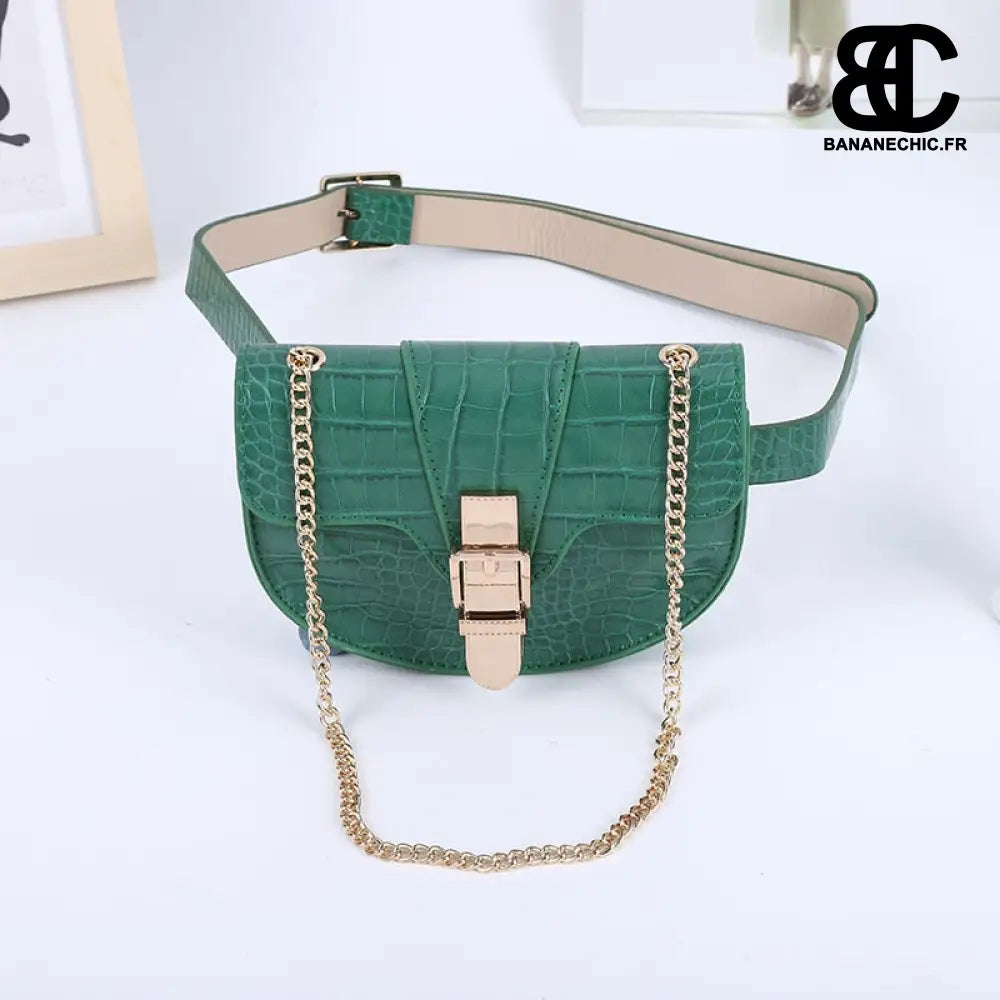 Sacoche chic cuir croco femme - Vert - banane - Banane Chic