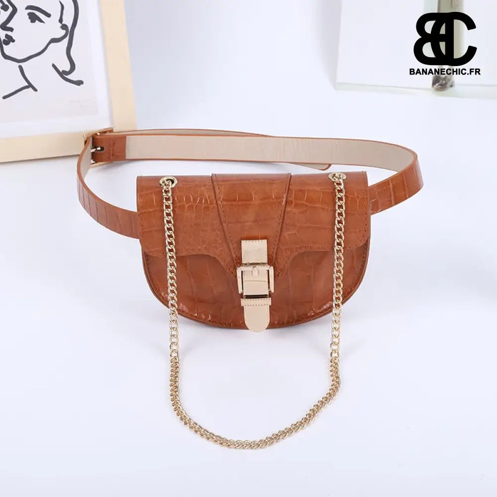 Sacoche chic cuir croco femme - Marron - banane - Banane