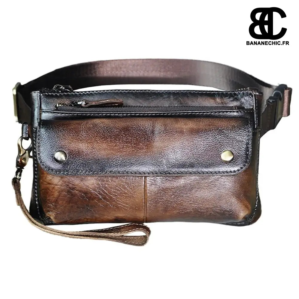 Sacoche cuir banane vintage homme - Café - Banane - Banane