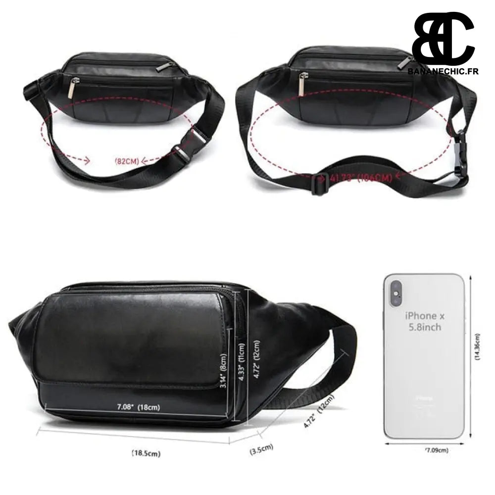 Sacoche Cuir Personnalisable - Noir 2 - banane - Banane Chic