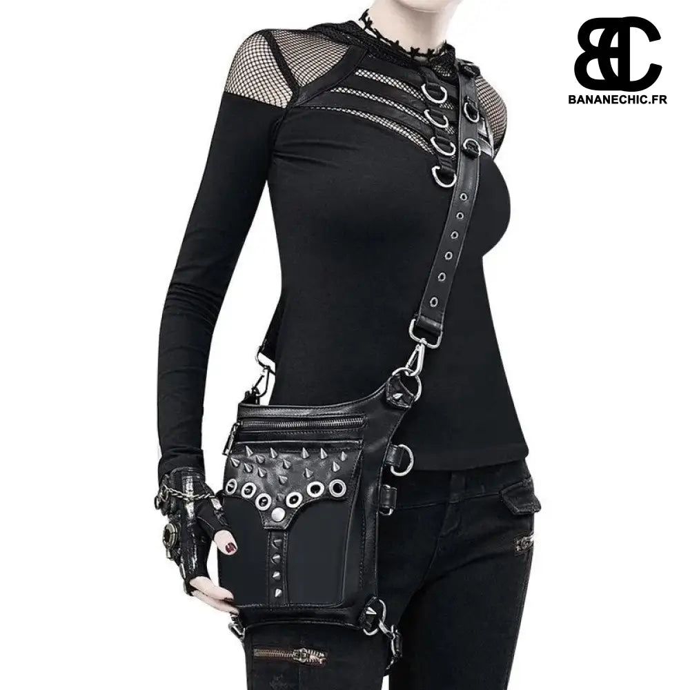 Sacoches moto femme cuir jambe noires - Noir - banane -